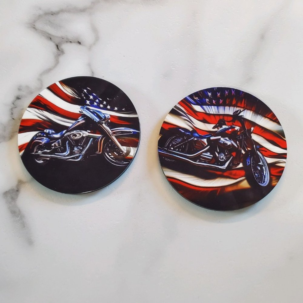 Motorcycles American Flag 2 Pack Coasters